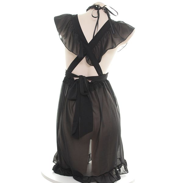 Черно-белый сексуальный французский фартук горничной для женщин и девочек, костюм косплея, платье служанки Лолиты, домашний фартук для спальни, кружевной полупрозрачный F13464
