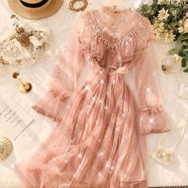 

new fashion 2019 new fashion womens ruffled sequined beaded mesh length french dress drop shipping good quality, Black;gray