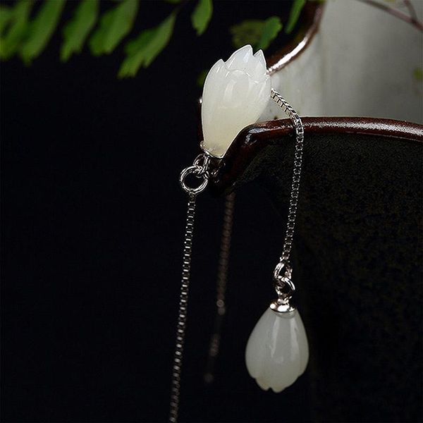 

jade earrings 925 silver woman chain earrings orchid jewelry gem wedding sterling silver vintage earings with stones, Golden;silver