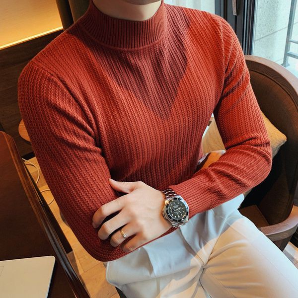 

2020 quality 6 high solid-colored thin turtleneck long sleeve pull homme for men in brown sweater qn4s, White;black