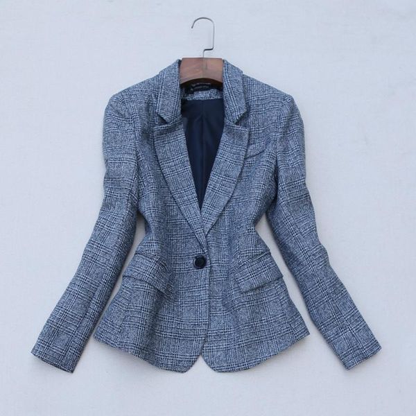 

must have autumn winter grey plaids elegant blazer office lady popular british style woolen suit jacket, White;black