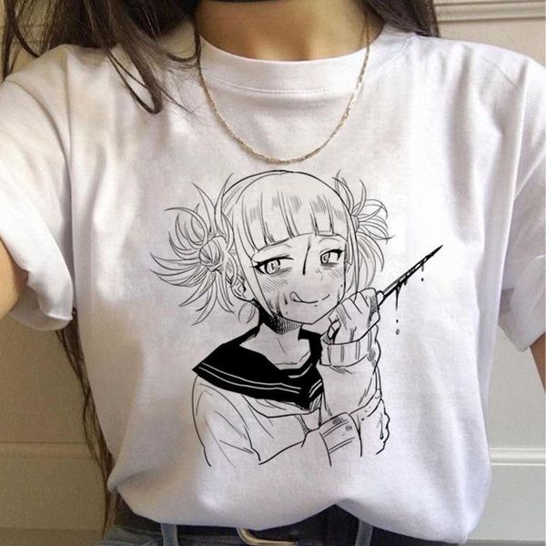 

new ahegao harajuku graphic t shirt women my hero academia anime senpai t-shirt hentai himiko toga tshirt graphic tee femme, White