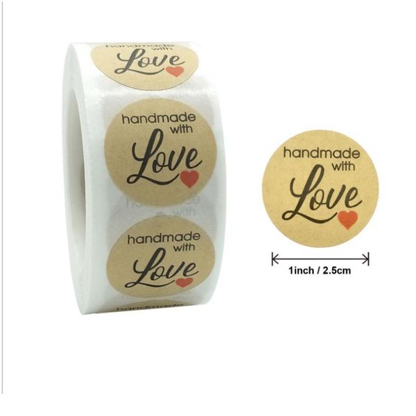 

500pcs per roll kraft paper sealing sticker retro round gift blank candy packaging heart shape party business station sqcanp