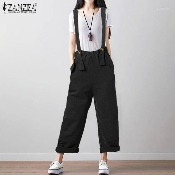 

zanzea 2020 fashion women casual jumpsuits ladies solid loose pocket overall playsuits dungarees women jumpsuits long mono 5xl1, Black;white