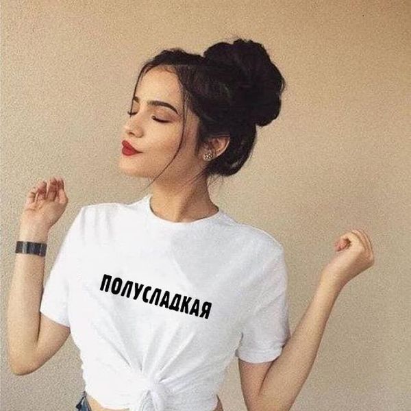 

women's semi-sweet t-shirt graphic fashion t shirt cute teen russian letter summer short sleeve grunge tumblr femme, White