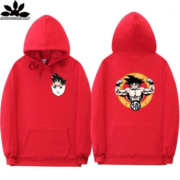 

2018autumn winter lovers hoodie printing anime goku long-sleeved hooded pockets drawstring plus velvet hoodies casual warm 1, Black
