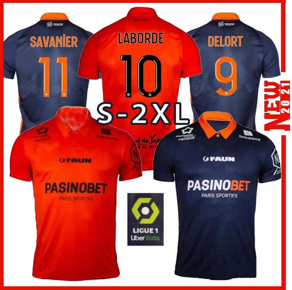 

montpellier hsc 20 21 maillot de foot soccer jersey 2020 2021 home away blue orange delort savanier lecomte labord crd football shirt, Black;yellow