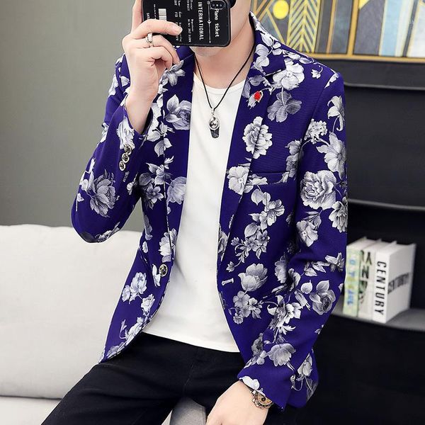

summer mens slim flower long sleeves suit blazer coat party club lapel collar coat1, White;black