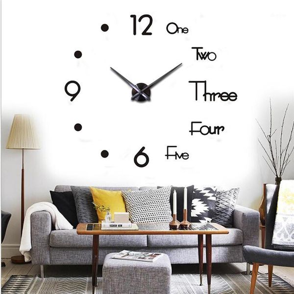 

new 3d wall clock design large acrylic mirror clocks stickers home decoration living room quartz needle1