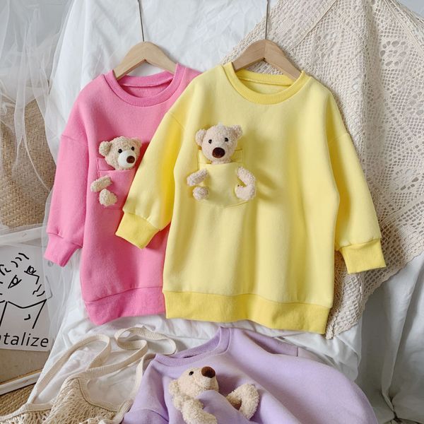 

kids baby girls autumn spring ful sleeve solid coat hoodie 3d bear toddler children casual warm clothes 2-8y, Blue