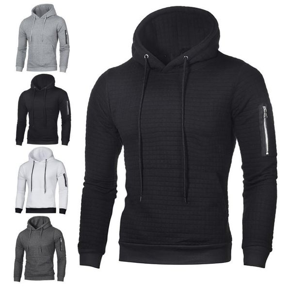 

men hoodies sweatshirts winter warm long sleeve hoodies pullovers solid color jacquard pullover hooded sweatshirt men's top, Black