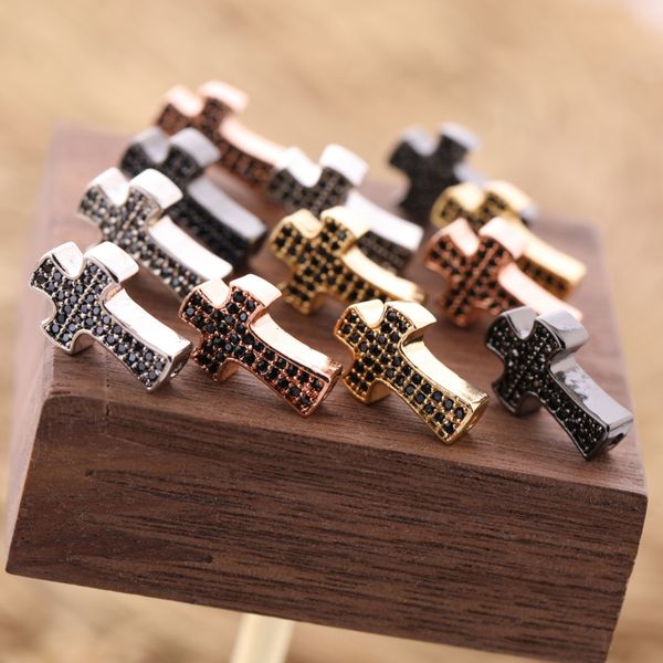 

men and womens handmade diy bracelet jewelry charm micro pave multi colors zircon cross charms for wholesale, Bronze;silver