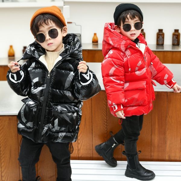 

Boy brush cotton clothes 2020 winter new plus velvet thick illusion Korean version of the cotton clothing long section small child tide, Blue;gray