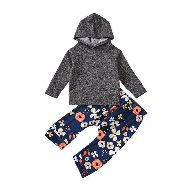 

autumn baby girl boy solid color long sleeve hoodie sweatshirt blouse floral print pants trouser casual costume set new, White