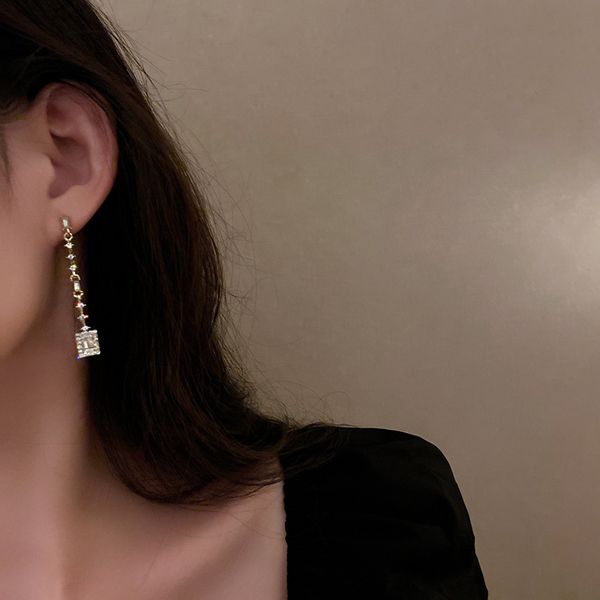 

fashion 925 silver needle zircon with diamond geometric square earrings korean special-interest design graceful and fashionable eardrop earr, Golden