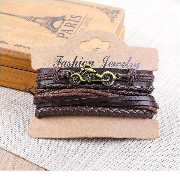 

eif dock vintage motorcycle leather bracelet for men and women handmade weave rope charm wristband jewelry acc qylmpr