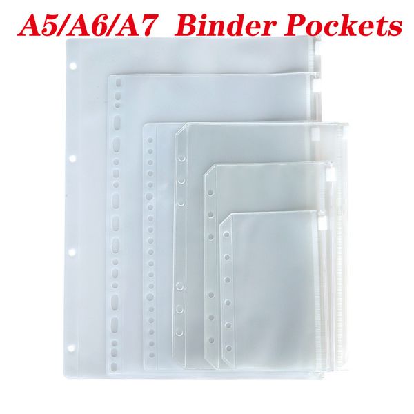 Limpar Bolsos Binder A5 A5 A6 A7 Zipper Butting Bolsa 6 Bolhas PVC Zipper Sacos De Folha Sacos Documento Sacos Para Cadernos Documentos Cartões