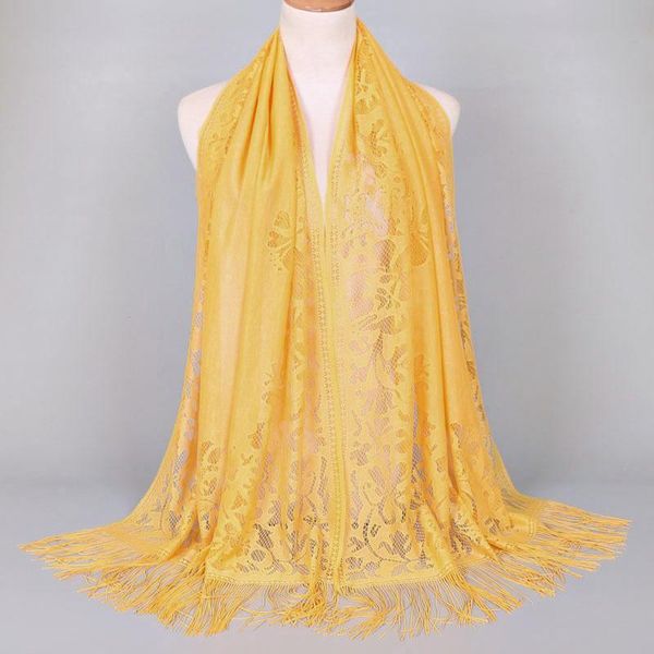 

elegant pure color scarves tassel shawl female 170*65cm hollow lace party bride bridesmaid mesh yarn temperament evening scarf q bbyifd