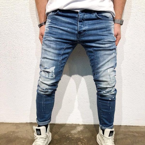 

new fashion 2018 men's hole jeans blue hip-hop slim men jean1