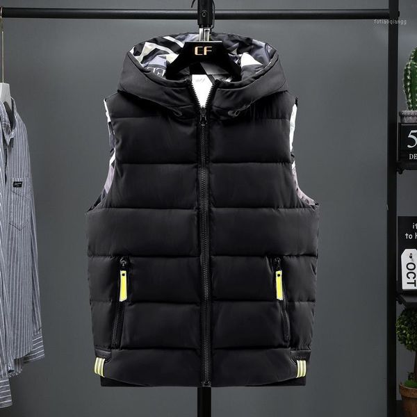 

new winter reversible hooded sleeveless jackets stylish men's vest plus size 6xl double side windproof warm men waistcoat west1, Black;white