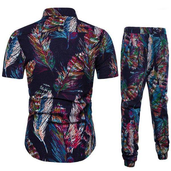 

men's sets shirts + trousers two-piece suite short sleeve ethnic costumes summer fashion mens clothing casual male printing 5xl1, Gray