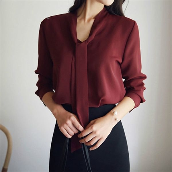 

long-sleeved bow tie shirt 2020 autumn and winter new fashion women clothing loose chiffon shirt women's blouse 699c 30 q1217, White