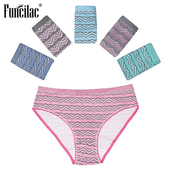 

funcilac plus size underwear women briefs geometric panties cotton crotch mid-rise lingerie 2xl-4xl 5pcs/lot 201112, Black;pink