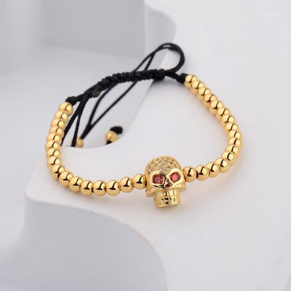 

beaded, strands charm copper beads bracelet handmade gold cz skull for men and women fashion accessories braided1, Black