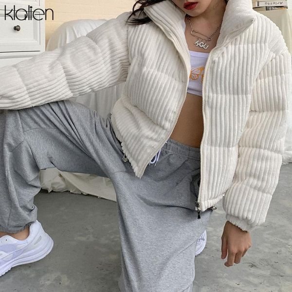 

klalien winter thicker cotton-padded jacket women loose zipper solid short coat casual street office lady jacket, Black