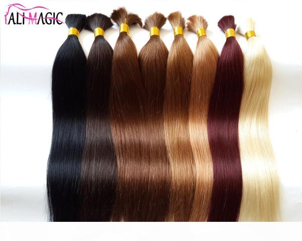 

alimagic bulk braiding hair 100% virgin human hair bundles bulk straight hair 2021 sell well can be dyed ing, Black