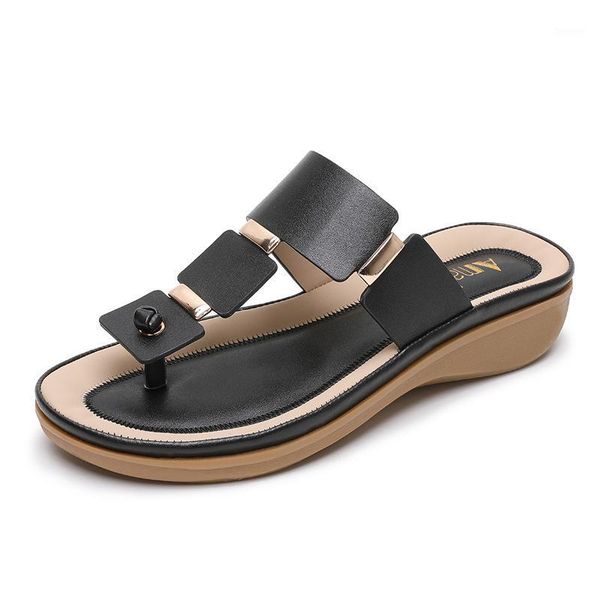 

summer new female summer sandals female european and american wind bohemian wind slope with slippers clip foot flip flops1, Black
