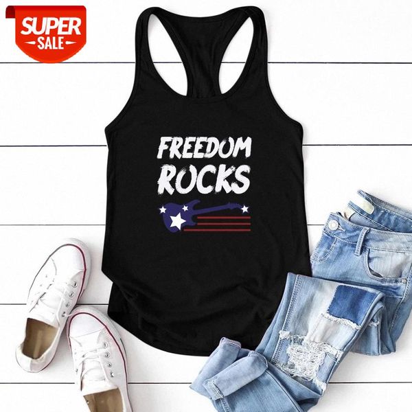 

Freedom Rocks Guitar Printing Tanks Tops Women Summer Tank Top Sleeveless Graphic Ladies Plus Size Casual Femme Ropa De Mujer #2s4u, White
