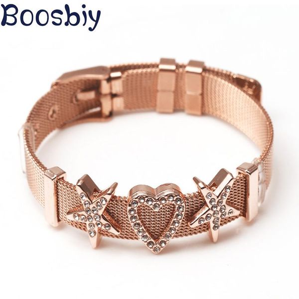 

link, chain boosbiy stainless steel mesh bracelet crystal star heart charms diy fashion brand bracelets for woman jewelry gift, Black