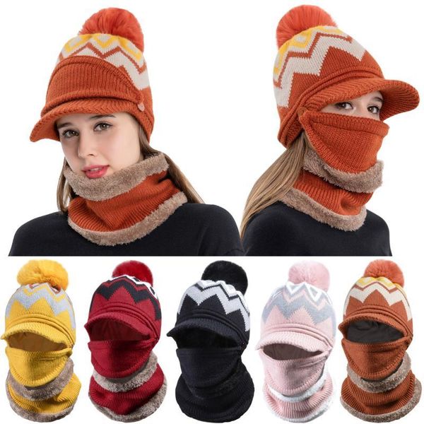 

christmas winter beanie windproof hat cycling skiing knit hat scarf mask sets warm knitted cap casquette enfant czapka