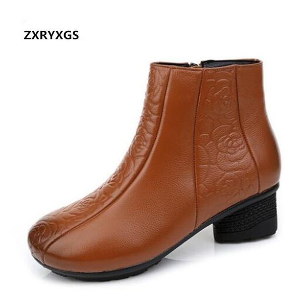 

boots 2021 autumn winter embossed genuine leather women fashion elegant side zipper warm snow, Black