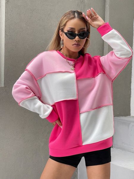 

colorblock stitch trim sweatshirt 00ex#, White;black