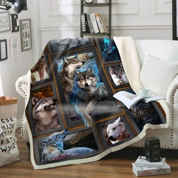 

scarves 3d print rectangle sherpa blanket wearable throw fj33, Blue;gray