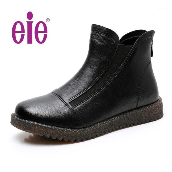 

boots eie women autumn winter fashion handmade ankle warm soft outdoor casual flat ladeis shoes1, Black