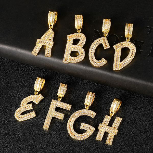 

a-z gold silver colors bling diamond cz letter custom name pendant necklace with 3mm 24inch rope chains necklaces for men women nice gift