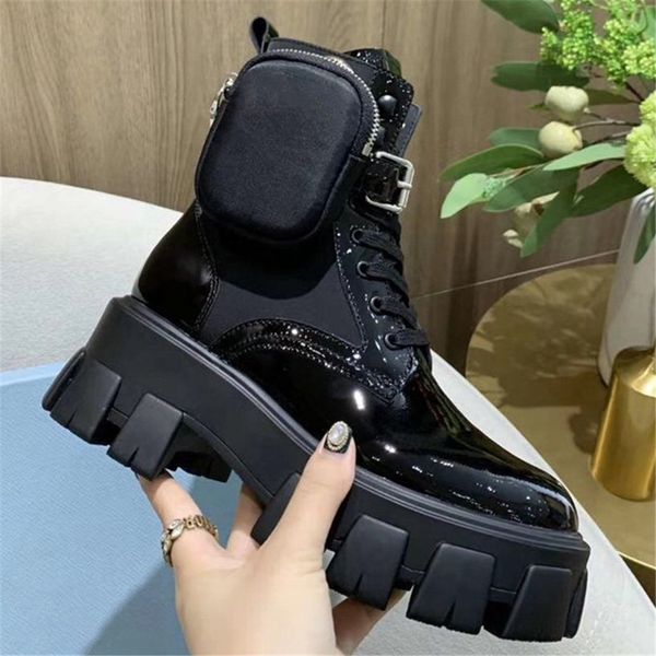 

women's rois boots осень и зима черная патентная кожа из кожи взрыва модель кожаные ботильоны короткими лодыжками мартин сапоги на открытом, Black
