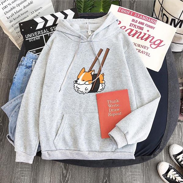 

ladies hoodie cartoon shiba inu coach funny graphic hoodie fashion sudadera mujer moletom cute shiba sushi hoodie, Black