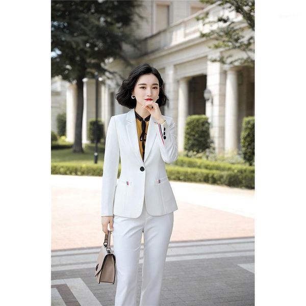 

women white professional work wear suits female 2 piece jacket pants sets formal uniform designs ladies business office blazers1