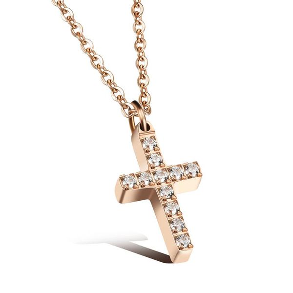 

pendant necklaces retro cross necklace classic 316l stainless steel with cubic zirconia women men jewelry 2 colors n17067, Silver