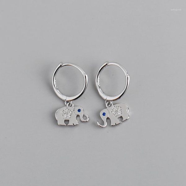 

hoop & huggie genuine s925 sterling silver animal elephant drop earring friend friendship ohrringe women crystal cz zircon hoops jewelry1, Golden;silver