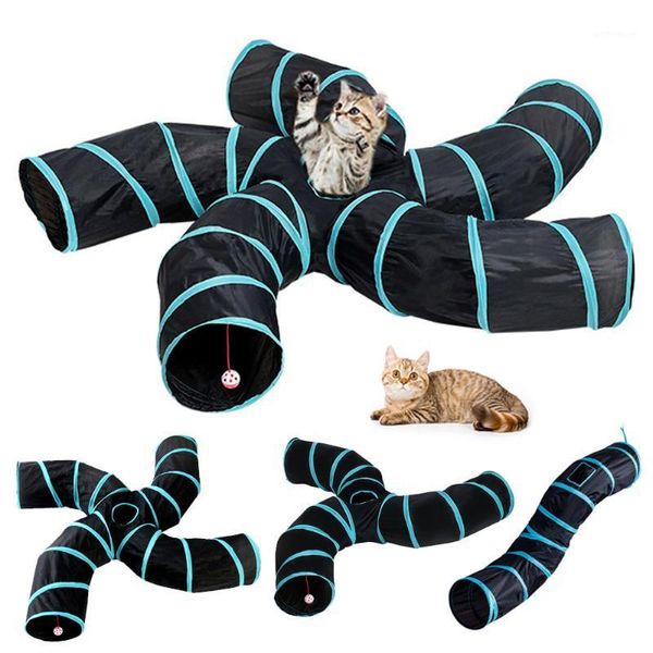 

cat toys 2/3/4/5 holes practical tunnel foldable pet kitty training interactive fun toy animal game pipe black blue1