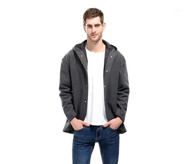 

men's trench coat solid color melton mid-length hooded design fashion slim fit men duffle coat1, Black