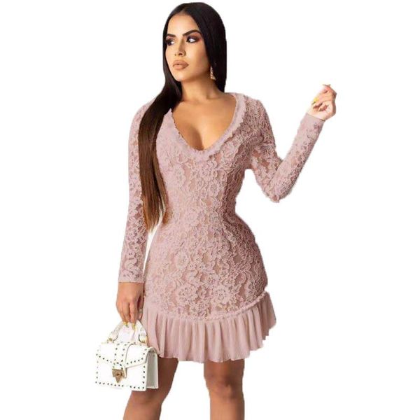 

v-neck backless bodycon white dress women autumn fashion lace patchwork chiffon dress woman casual long sleeve mini dresses, Black;gray