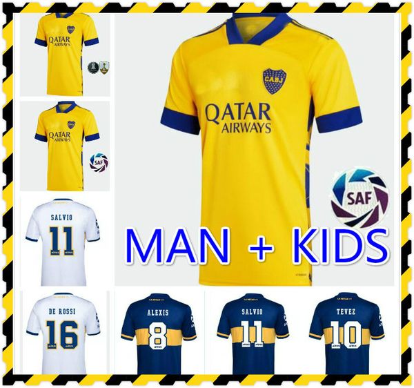 

man + kids kit 2020 2021 boca juniors soccer jersey home away gago osvaldo carlitos perez de rossi tevez third shorts pants polo thailand, Black;yellow