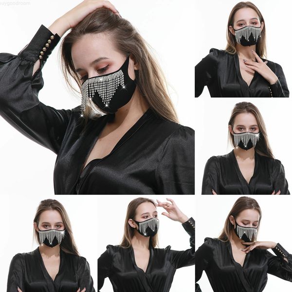 

women drill tassel fashion designer 2020 new decorative party sun protective face mask wholesale