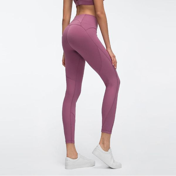 

2021 new body building skin feeling naked high waist lulu yoga pants hip lifting no embarrassment line tights female, Gray